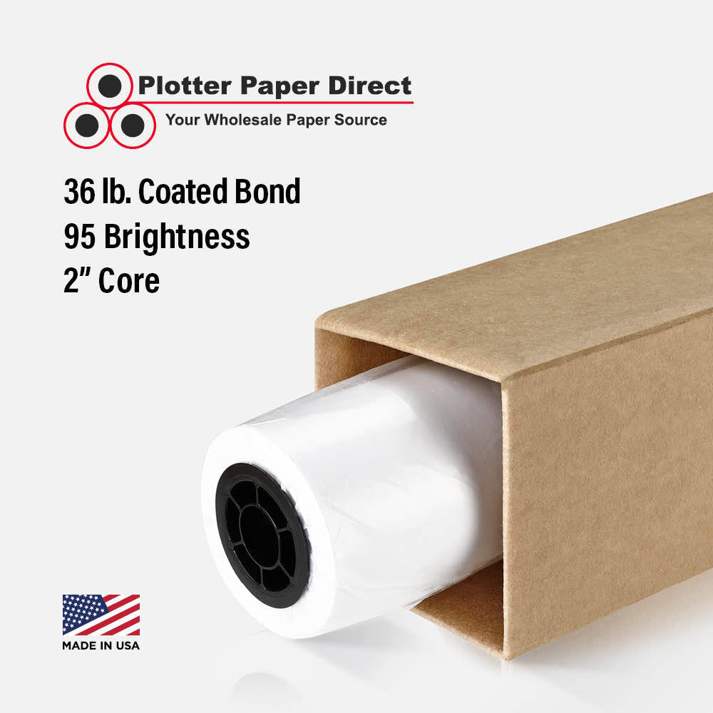 1) 36'' x 100' Roll - 36# Coated Bond - 2'' Core – Plotter Paper